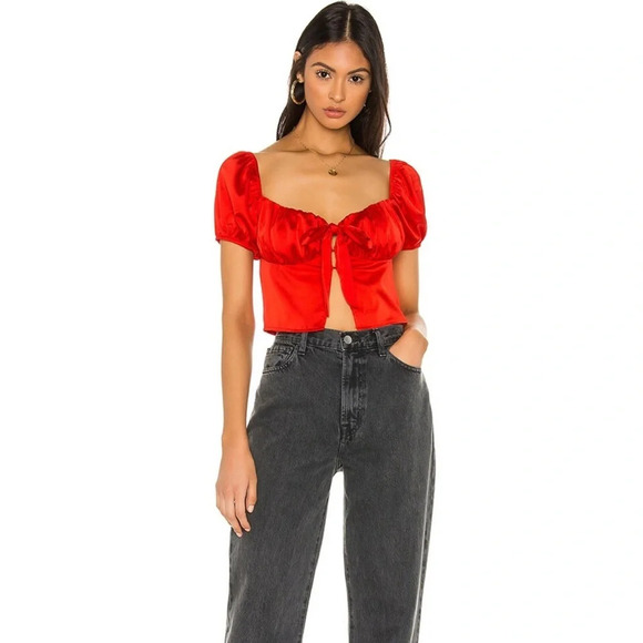 Superdown Lesley Tie Front Top in Red XS - Picture 3 of 12